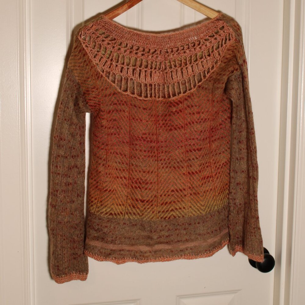 Free people brown and orange loose knit crochet sweater y2k style size m - Picture 2 of 4
